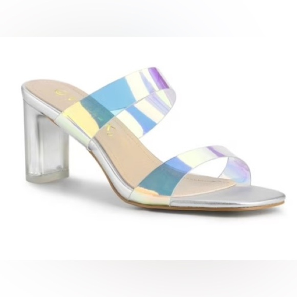 Allegra K Iridescent Block Heel Sandals
